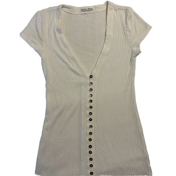 Reformation Jeans White Ribbed Ryder Button Front Mother Of Pearl Shirt Dress S - Picture 2 of 13